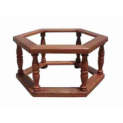 Mesa ratona de algarrobo exagonal para vidrio