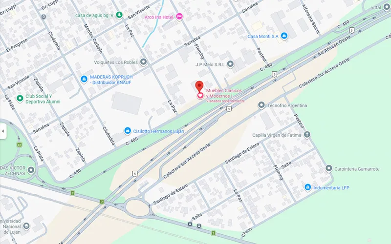 Ubicación showroom De Algarrobo en Luján
