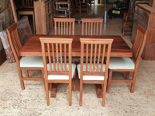 Juego de Comedor de Algarrobo Mesa con 6 Sillas Ergonmicas Tapizadas