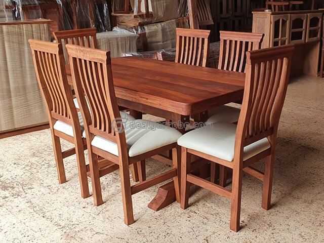 Juego de Comedor de Algarrobo Mesa con 6 Sillas Ergonmicas Tapizadas
