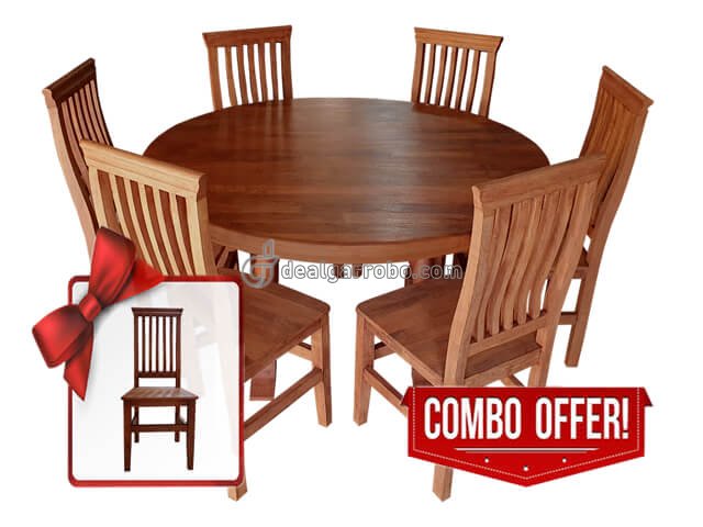 Juego de Comedor de Algarrobo Mesa Redonda con Sillas Ergonmicas