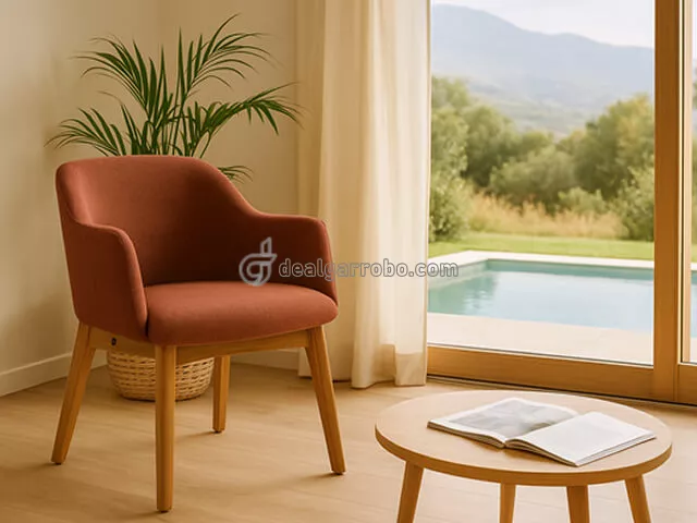 Silla de Comedor con Apoyabrazos y Respaldo Curvo Tapizado