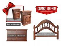 Juego de Dormitorio de Algarrobo Cama rabe de 2 Plazas + Cmoda 1,40 de 6 Cajones + 2 Mesas de Luz | Precio $ 1.137.054