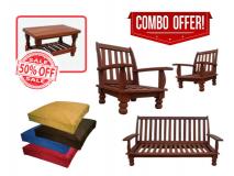 Juego de Living de Algarrobo (los 3 Sillones) + Almohadones + Mesa Ratona | Precio $ 238.752