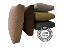 Almohadones de Chenille para Sillones de Algarrobo. Tela de Tapicera Pesada Antidesgarro. | Precio $ 57.600 Juego de living de algarrobo modelo oreja