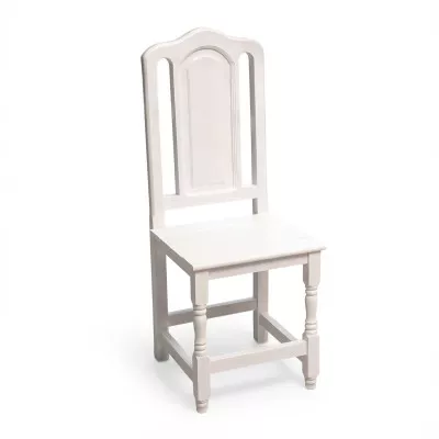 Silla de Comedor de Madera Blanca con Respaldo Alto y Patas Torneadas