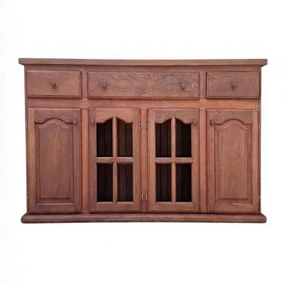 Bahiut de algarrobo 2 m con puertas de vidrio y cajones