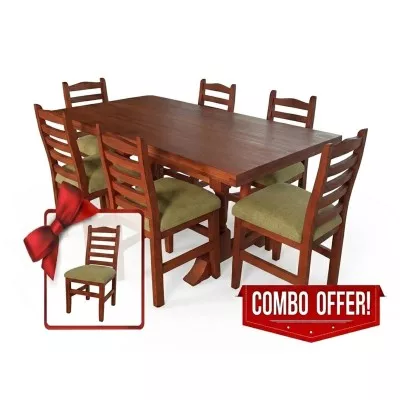 Juego de Comedor Madera Maciza de Algarrobo con Sillas Tapizadas en Tela
