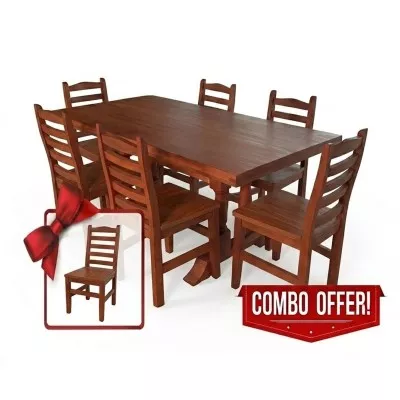Juego de Comedor de Algarrobo con Sillas Modernas y Mesa Rectangular
