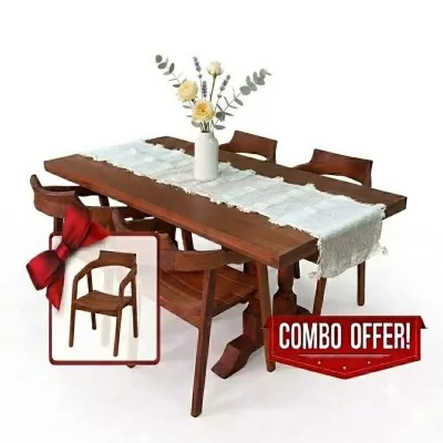 Juego de Comedor con 4 Sillones Bali y Mesa de 1,60 de Madera Maciza Algarrobo