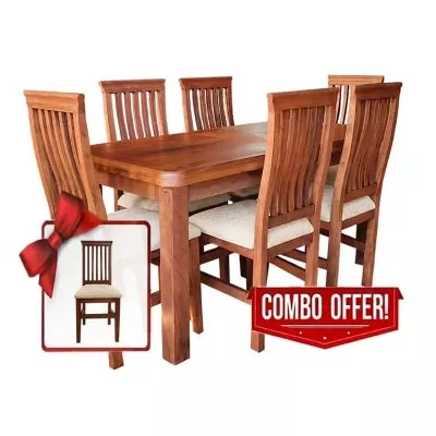 Juego de Comedor: Mesa Extensible de Algarrobo con 6 Sillas Tapizadas