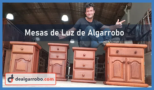 Mesa de Luz de Algarrobo para Sommier (Alta con 2 cajones y 1 puerta)