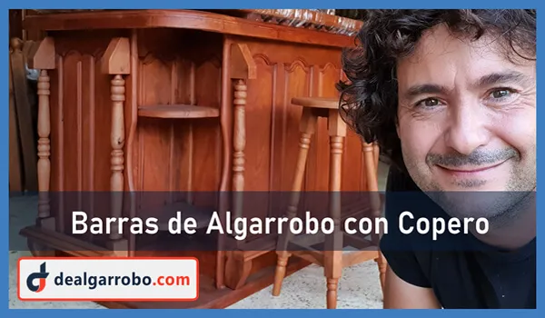 Barra Bar de Algarrobo con Copero. Fábrica de Desayunadores y Pasa Platos.